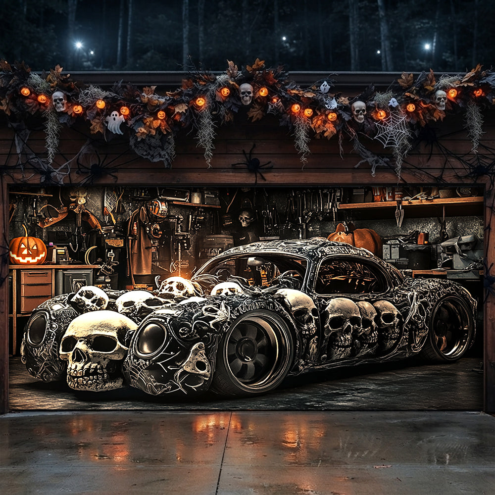 Lorva Halloween Garage Door Banner Decoration Halloween Skull Car