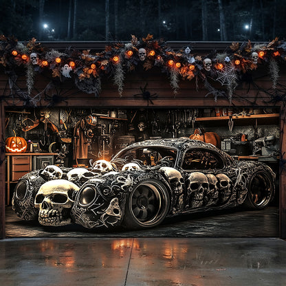 Lorva Halloween Garage Door Banner Decoration Halloween Skull Car
