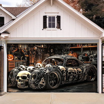 Lorva Halloween Garage Door Banner Decoration Halloween Skull Car