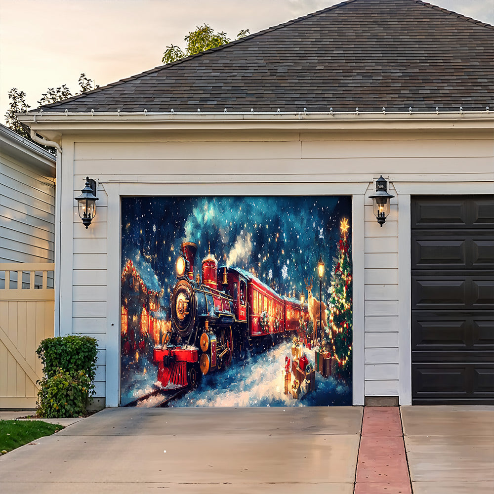 Lorva Christmas Garage Door Banner Decoration Santa’s Midnight Express