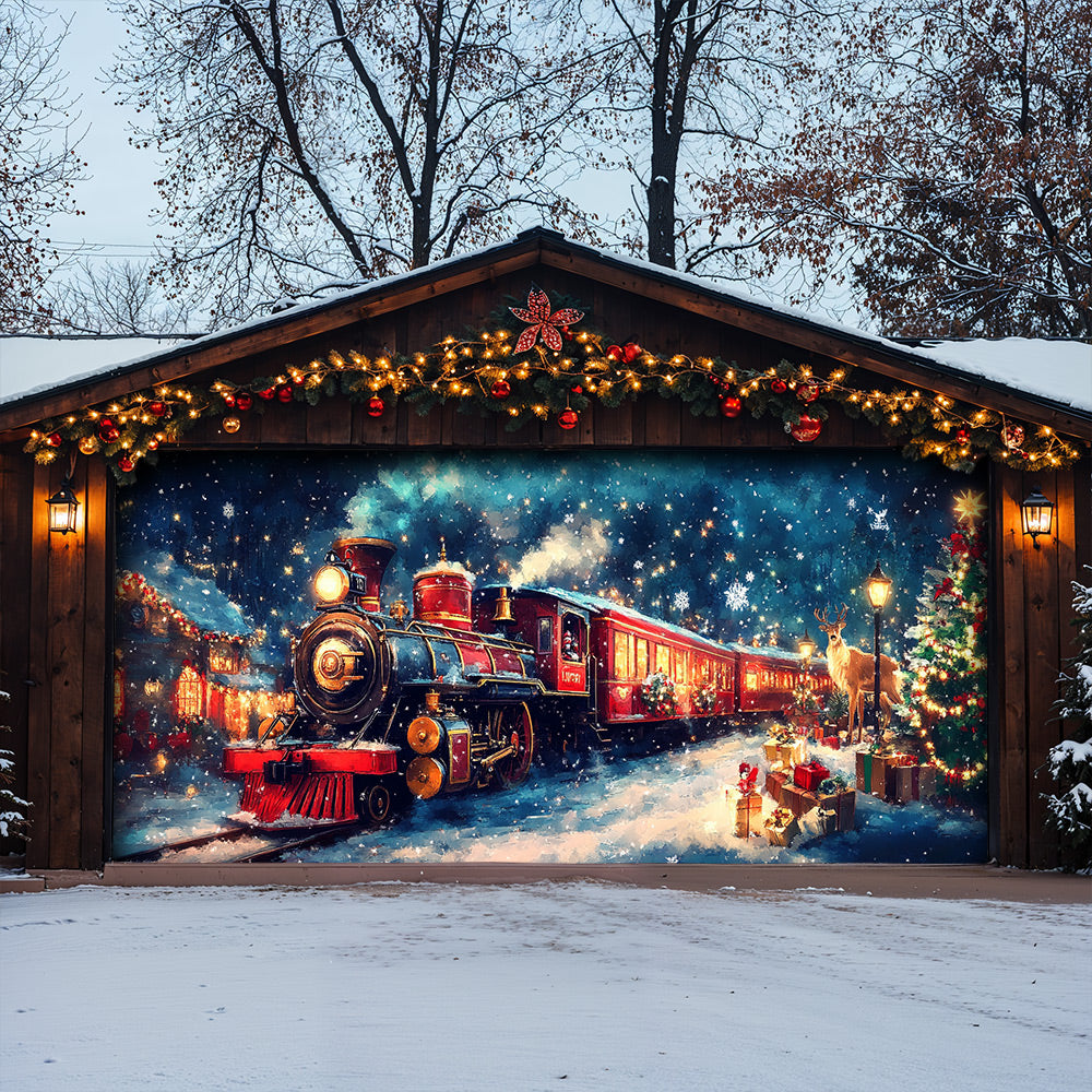 Lorva Christmas Garage Door Banner Decoration Santa’s Midnight Express