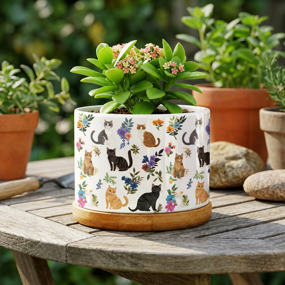 Lorva Ceramic Plant Pot Cute Floral Cats