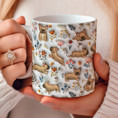 Lorva French Bulldog Flat Print Mug  Happy Field Flowers