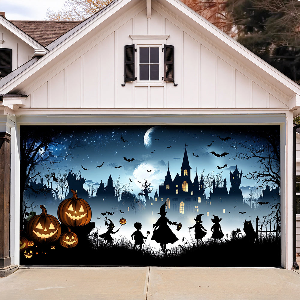Lorva Halloween Garage Door Banner Decoration Haunted Halloween Village