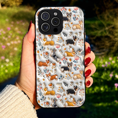 Lorva Corgi Flat Print Phone Case Happy Field Flowers
