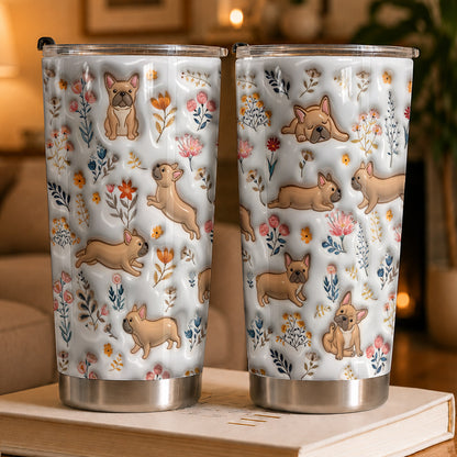 Lorva French Bulldog 20Oz Flat Print Tumbler Happy Field Flowers