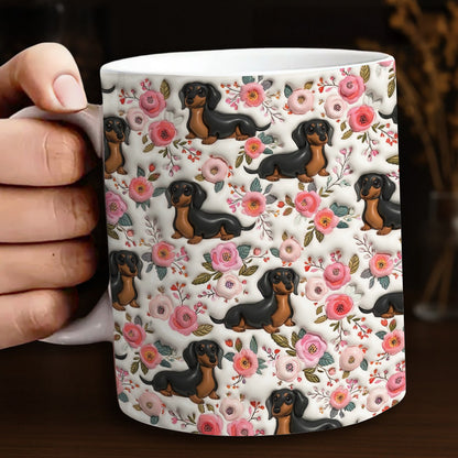 Lorva Flat Print Dachshund Mug Charming Rose