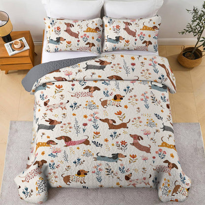 Lorva Dachshund All Season Quilt 3-Piece Set Happy Field Flowers