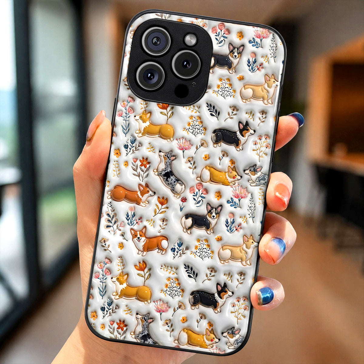 Lorva Corgi Flat Print Phone Case Happy Field Flowers