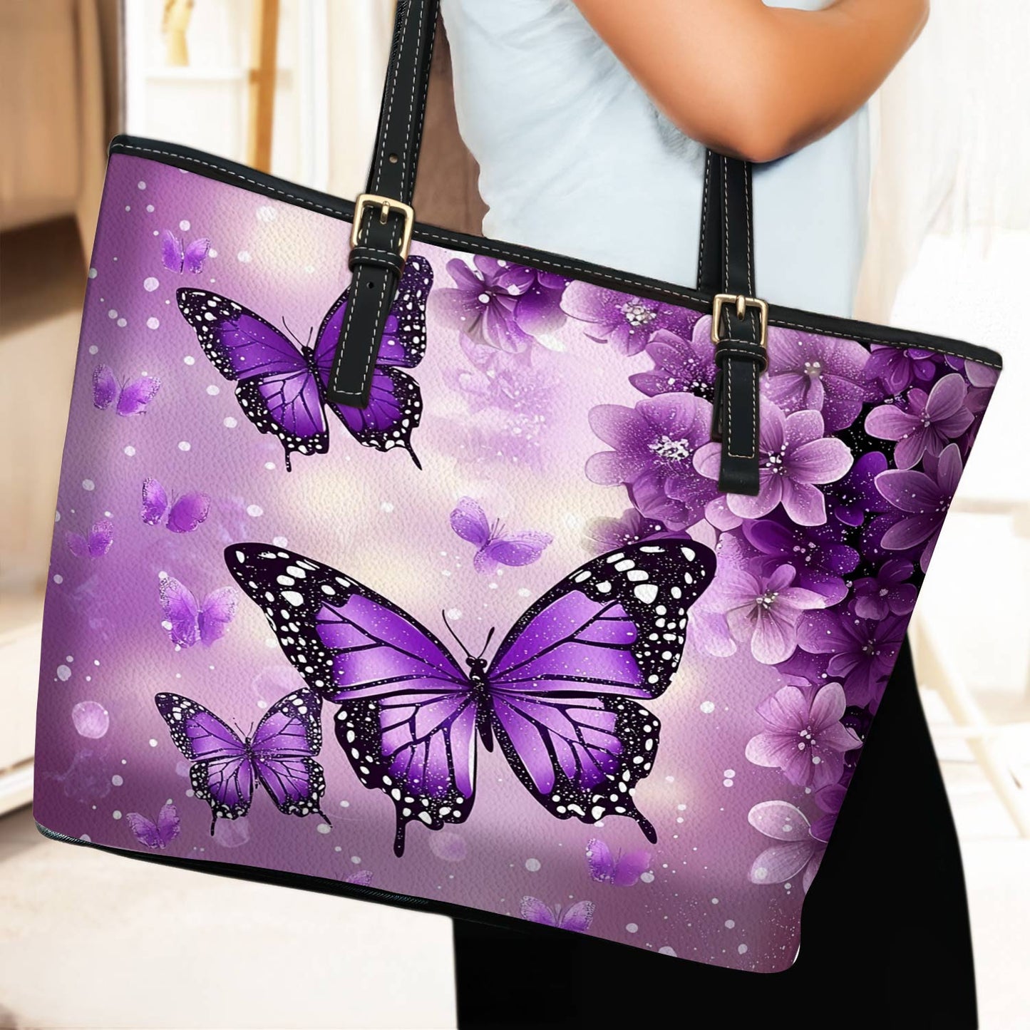 Lorva Butterfly Leather Tote Bag Violet Drift