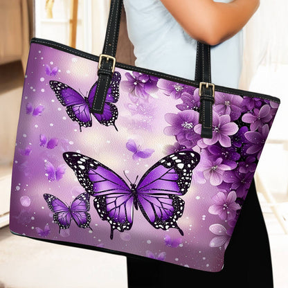 Lorva Butterfly Leather Tote Bag Violet Drift