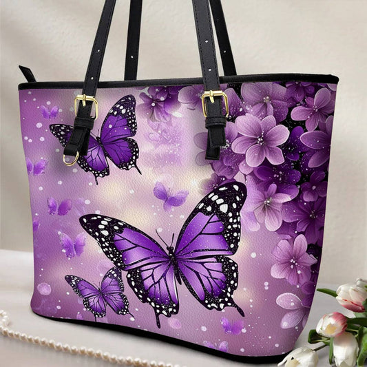 Lorva Butterfly Leather Tote Bag Violet Drift