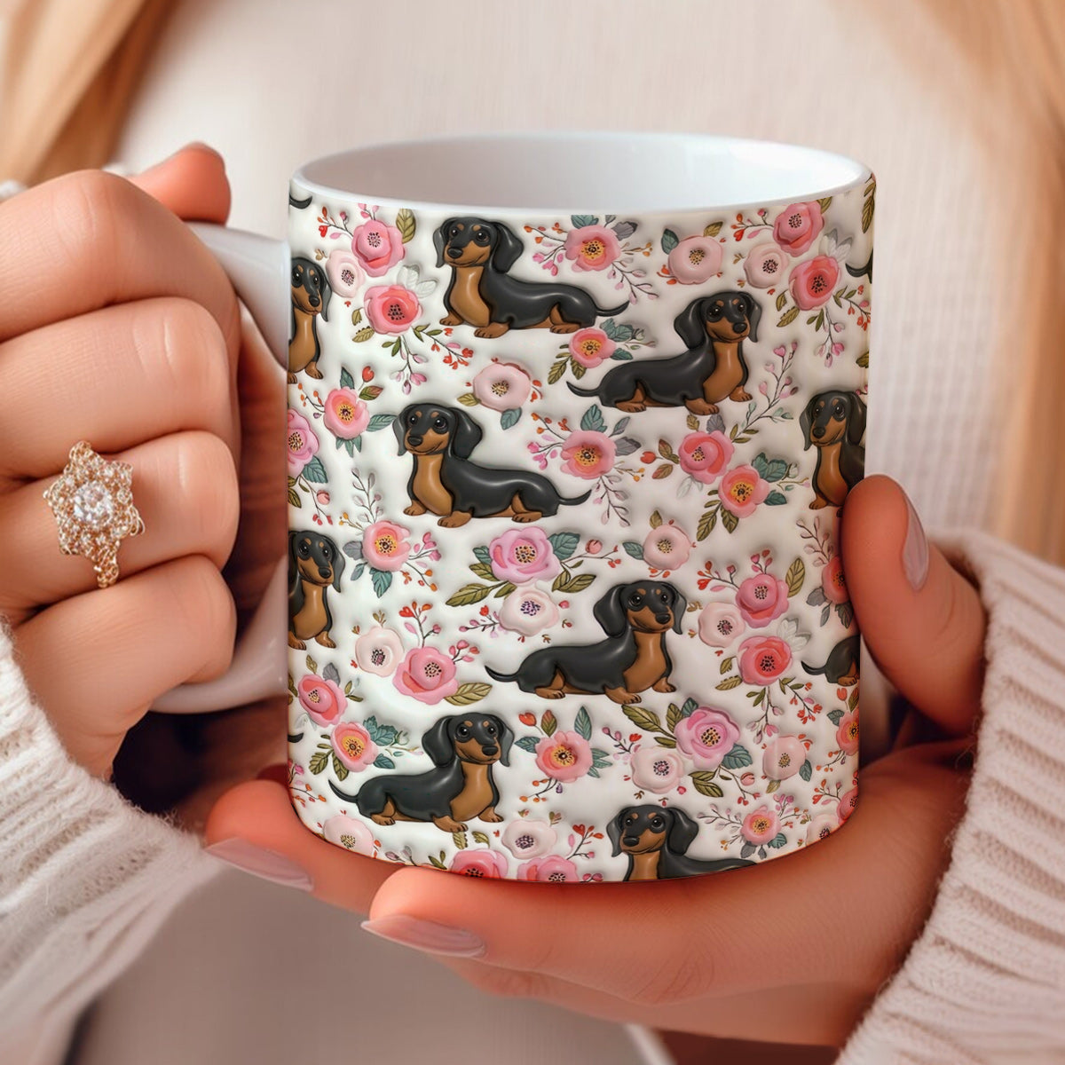 Lorva Flat Print Dachshund Mug Charming Rose