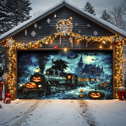Lorva Halloween Garage Door Banner Decoration Grim Reaper Haunted Train
