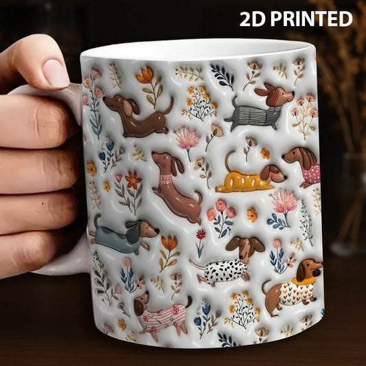 Lorva Dachshund Flat Print 11 oz Mug Happy Field Flowers
