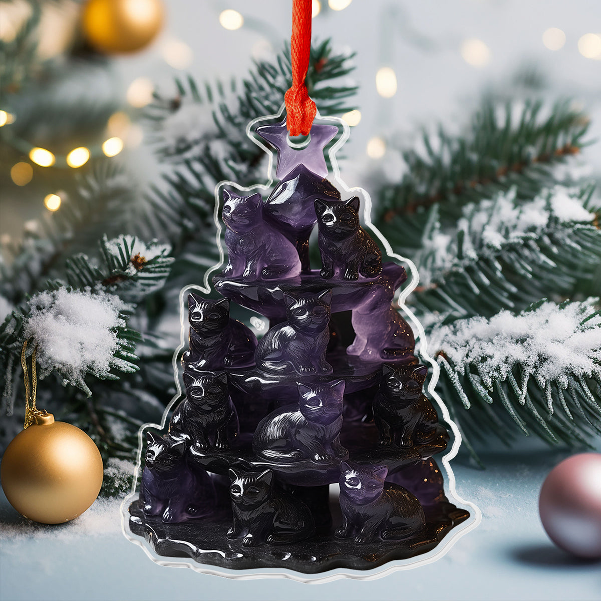 Lorva Cat 2D Acrylic Ornament Amethyst Catmas Tree