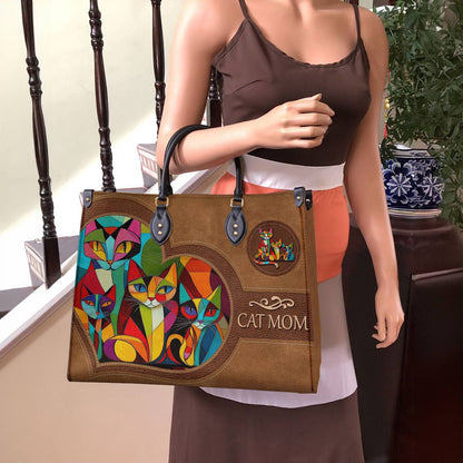 Lorva Leather Bag Colorful Cubism Cat Mom