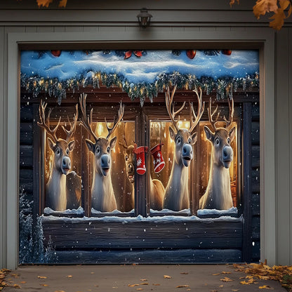 Lorva Christmas Garage Door Banner Decoration Reindeer's Playful