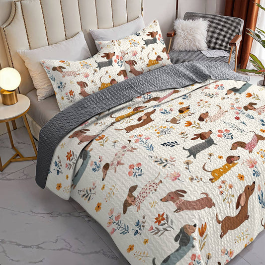 Dachshund Lorva All Season Quilt 3-Piece Set Happy Field Flowers