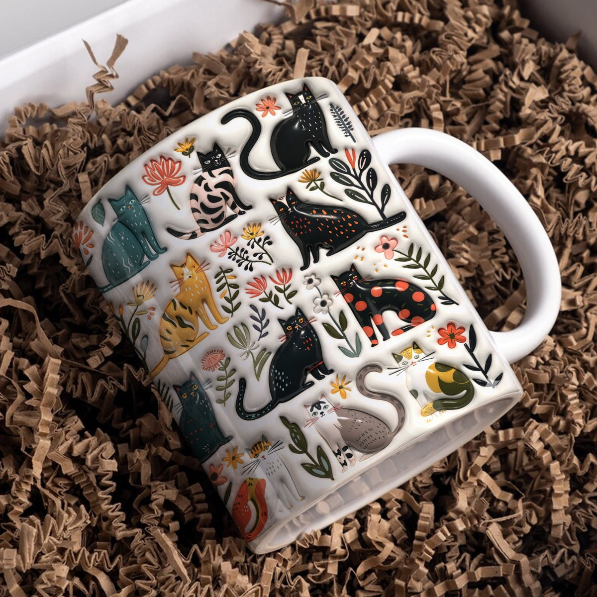 Lorva Mug Puffy Botanical Cats