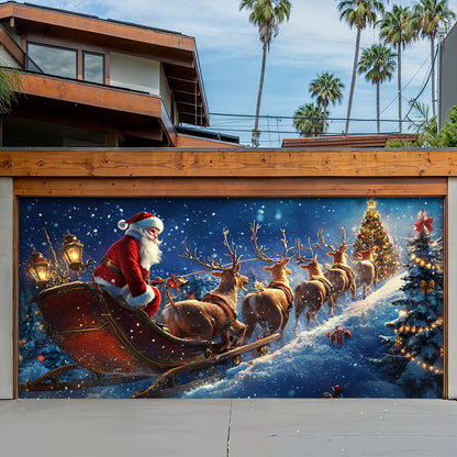 Lorva Christmas Garage Door Banner Decoration Santa’s Reindeer Journey