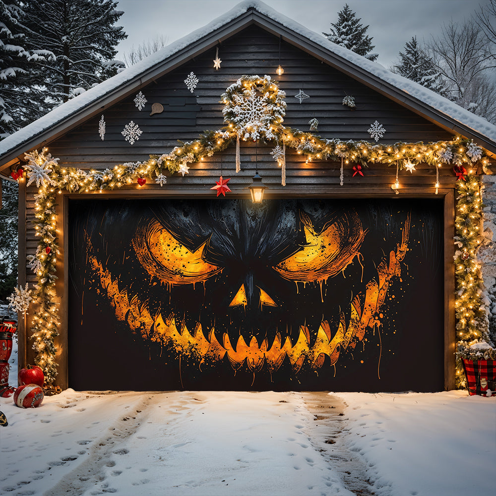 Lorva Halloween Garage Door Banner Decoration Sinister Pumpkin Face