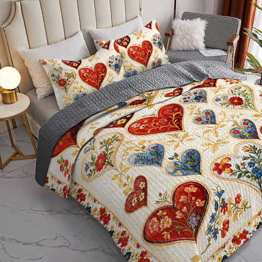 Lorva Valentine All Season Quilt 3-Piece Set Gorgeous Floral Heart