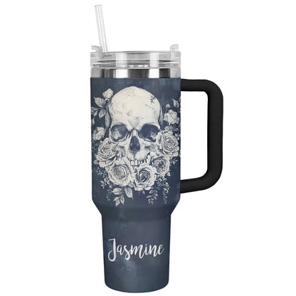 Lorva Personalized Skull Tumbler Classical Floral Skull