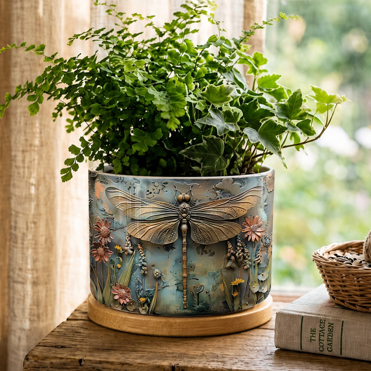 Lorva Ceramic Plant Pot Beautiful Garden Dragonfly