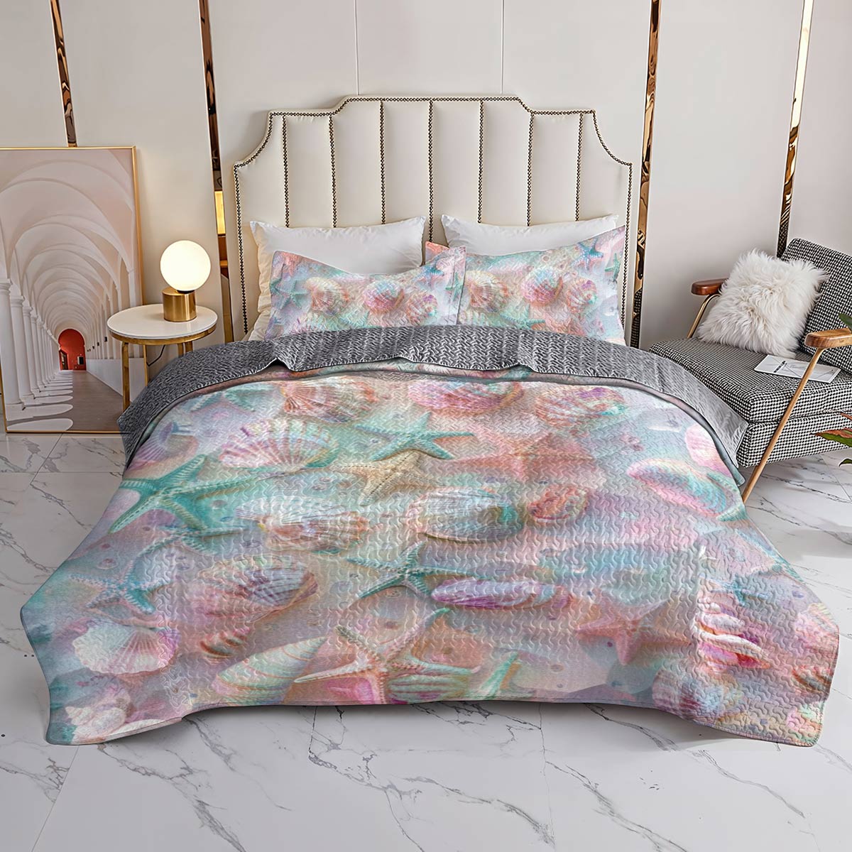 Lorva Beach All Season Quilt 3-Piece Set Beautiful Seashell