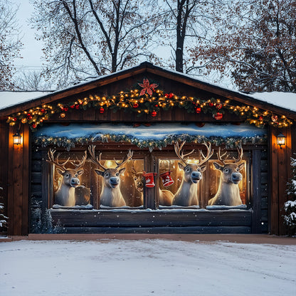 Lorva Christmas Garage Door Banner Decoration Reindeer's Playful