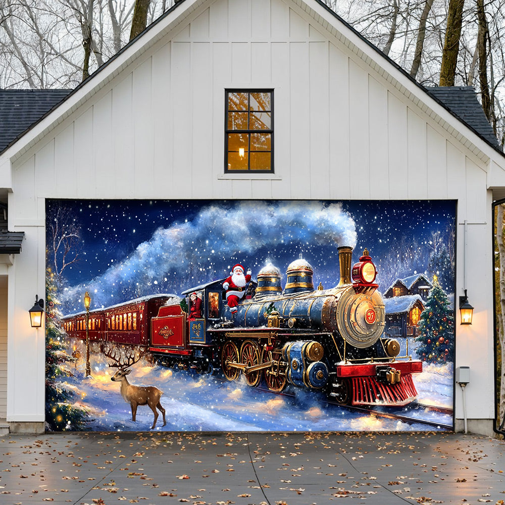 Lorva Christmas Garage Door Banner Decoration Santa’s Magical Christmas Train