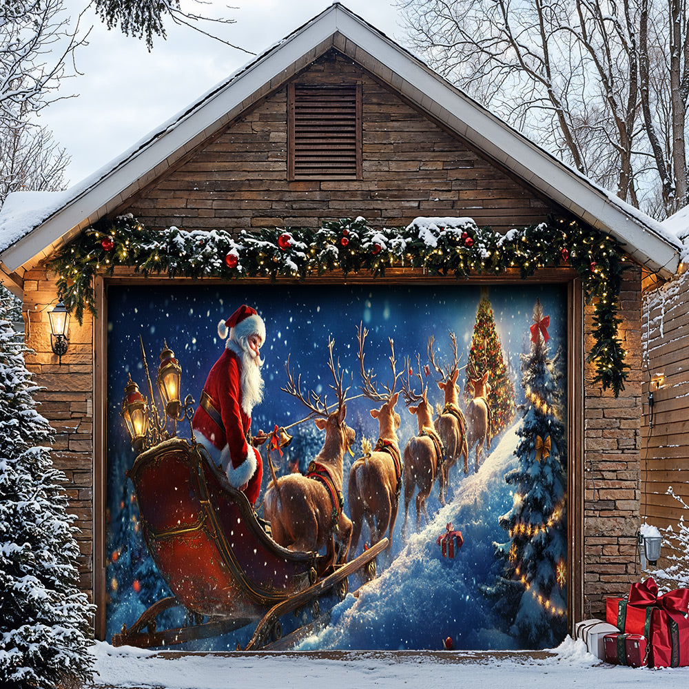 Lorva Christmas Garage Door Banner Decoration Santa’s Reindeer Journey