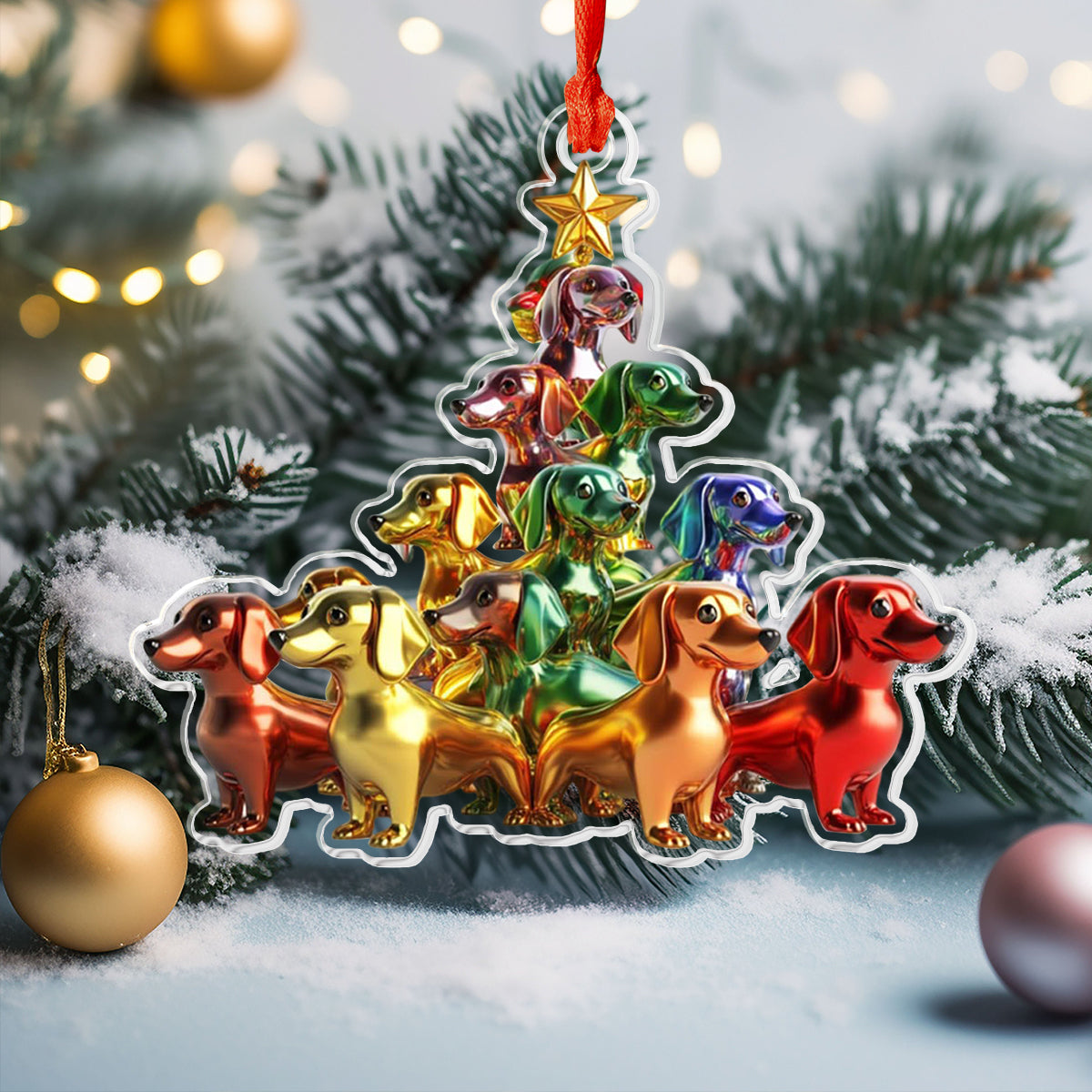 Lorva Dachshund 2D Acrylic Ornament Colorful Christmas Tree