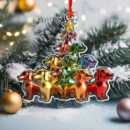 Lorva Dachshund 2D Acrylic Ornament Colorful Christmas Tree