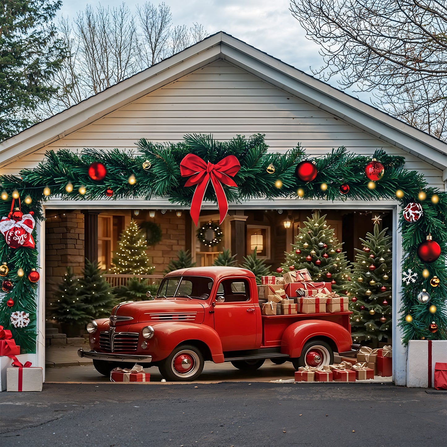 Lorva Christmas Garage Door Banner Decoration Truck Delight