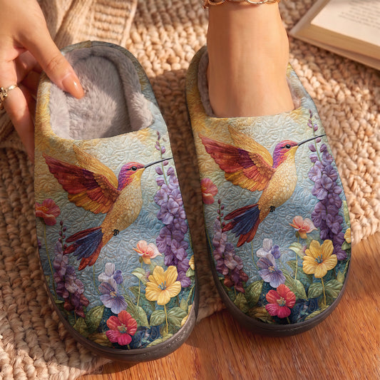 Lorva Hummingbird Fleece Lined Slippers Gentle Floral Hummingbird