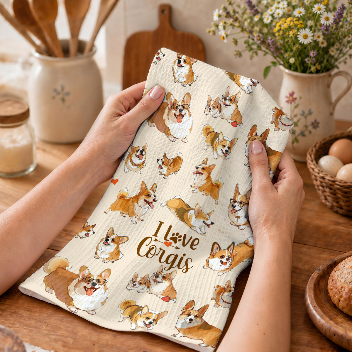 Lorva Corgi Kitchen Towel I Love Corgis