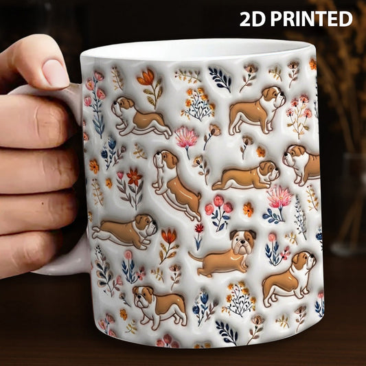 Lorva English Bulldog Flat Print Mug Happy Field Flowers