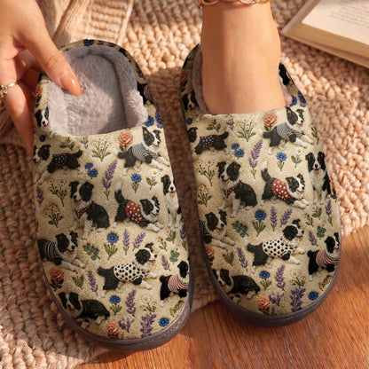 Lorva Border Collie Fleece Lined Slippers Happy Floral Garden