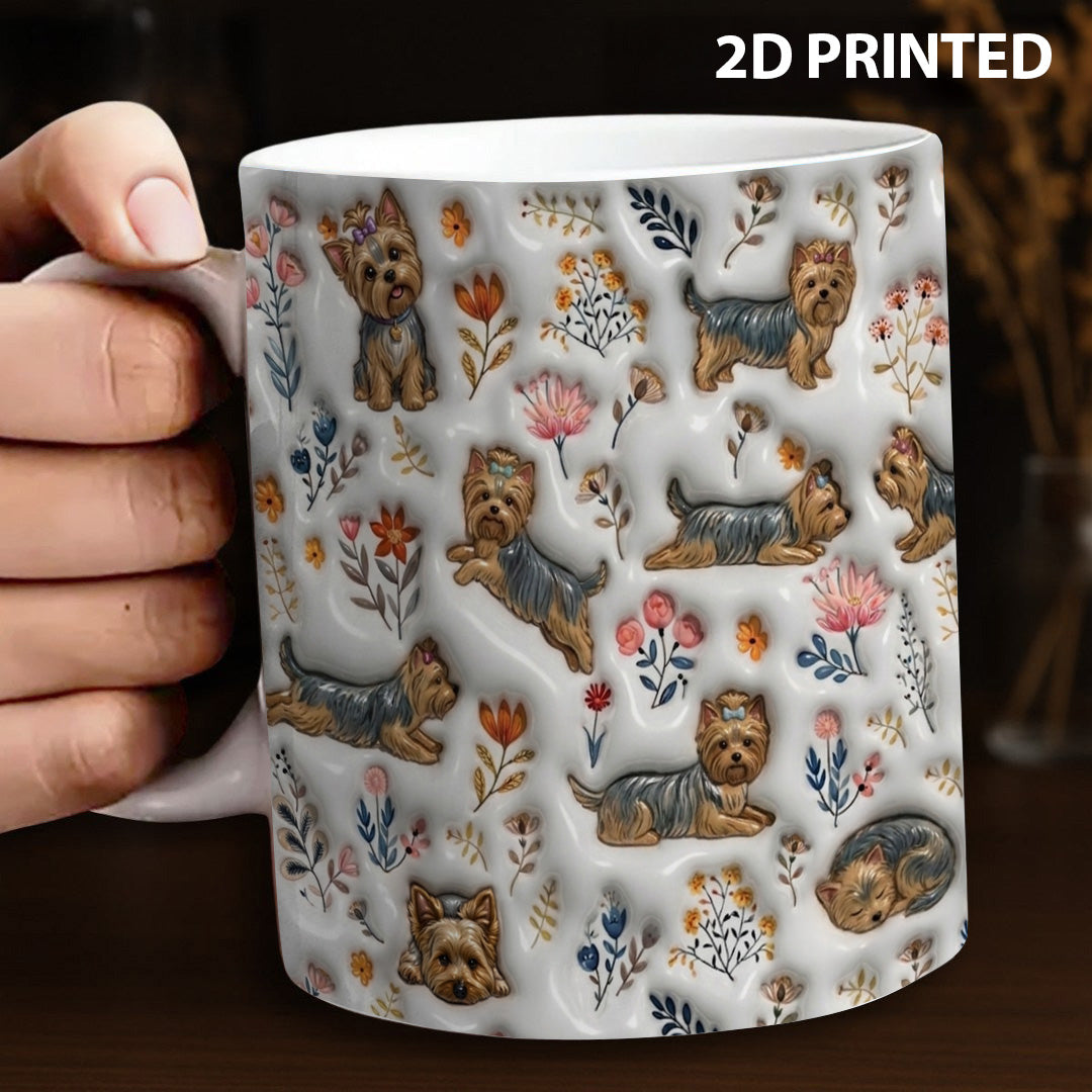 Lorva Yorkie Flat Print Mug Happy Field Flowers
