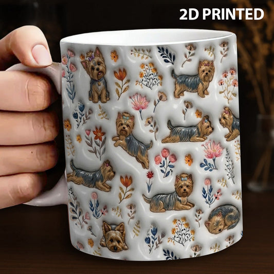 Lorva Yorkie Flat Print Mug Happy Field Flowers