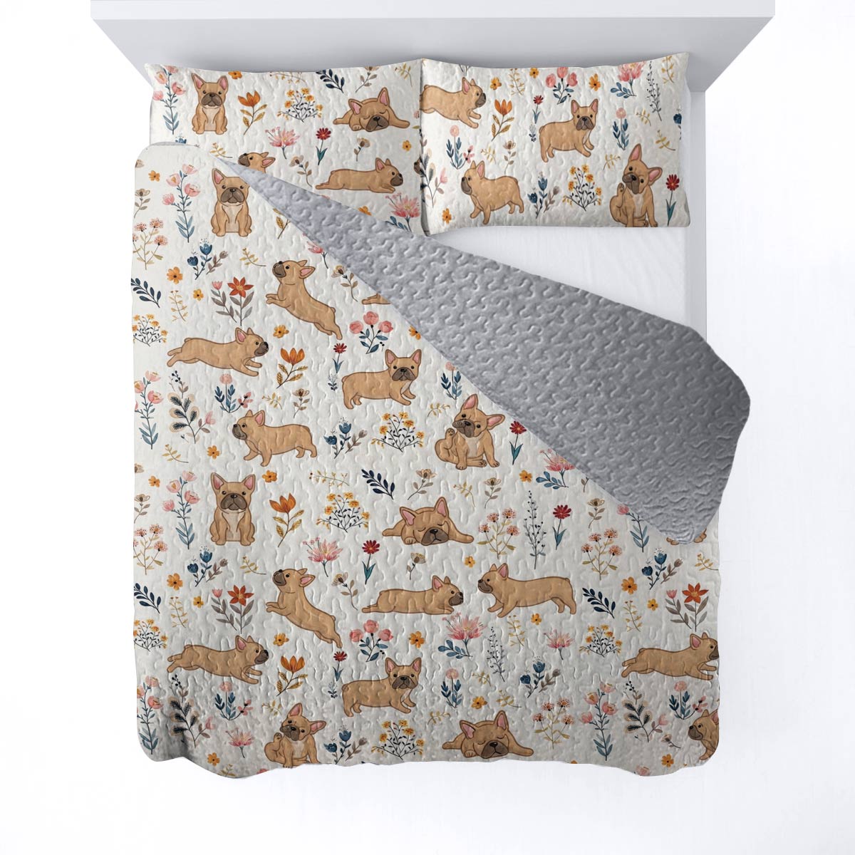Lorva French Bulldog All Season Quilt 3-Piece Set Happy Field Flowers