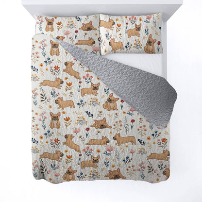 Lorva French Bulldog All Season Quilt 3-Piece Set Happy Field Flowers