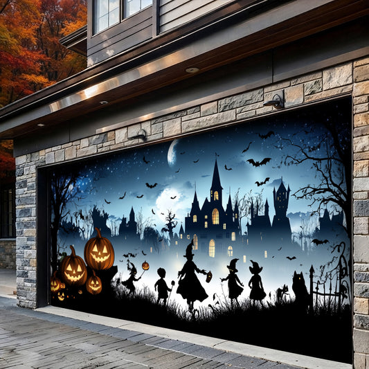 Lorva Halloween Garage Door Banner Decoration Haunted Halloween Village