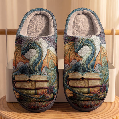 Lorva Reading Fleece Lined Slippers Mystical Book Dragon