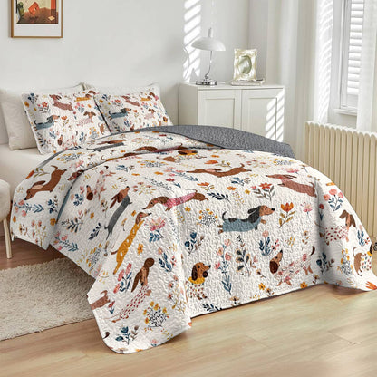 Lorva Dachshund All Season Quilt 3-Piece Set Happy Field Flowers