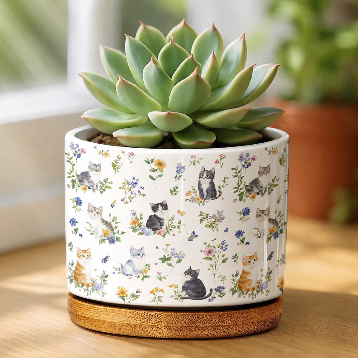 Lorva Ceramic Plant Pot Sweet Floral Cats