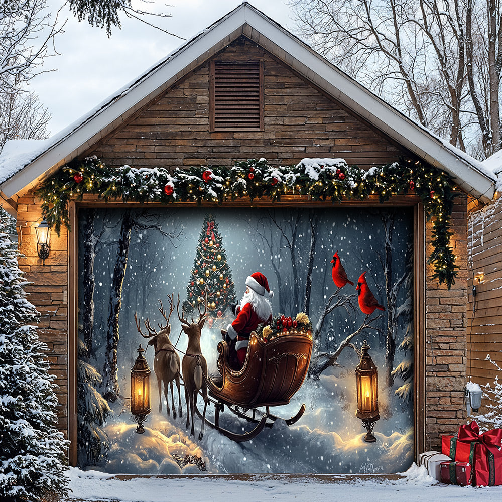 Lorva Christmas Garage Door Banner Decoration Christmas Night In The Forest