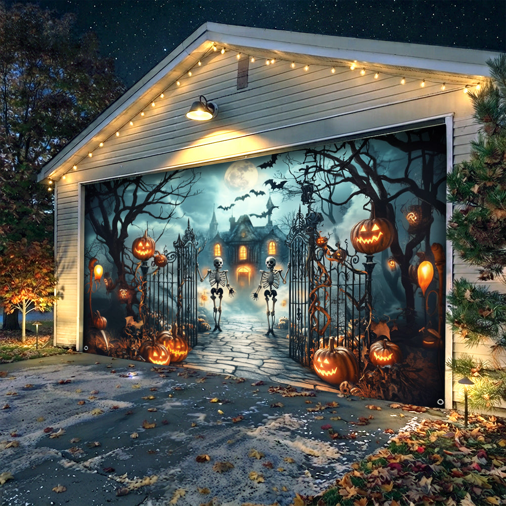 Lorva Halloween Garage Door Banner Decoration Moonlit Haunted Mansion